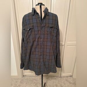 Heybo Men's corduroy Plaid Casual Button Down Shirt - Blue and Brown